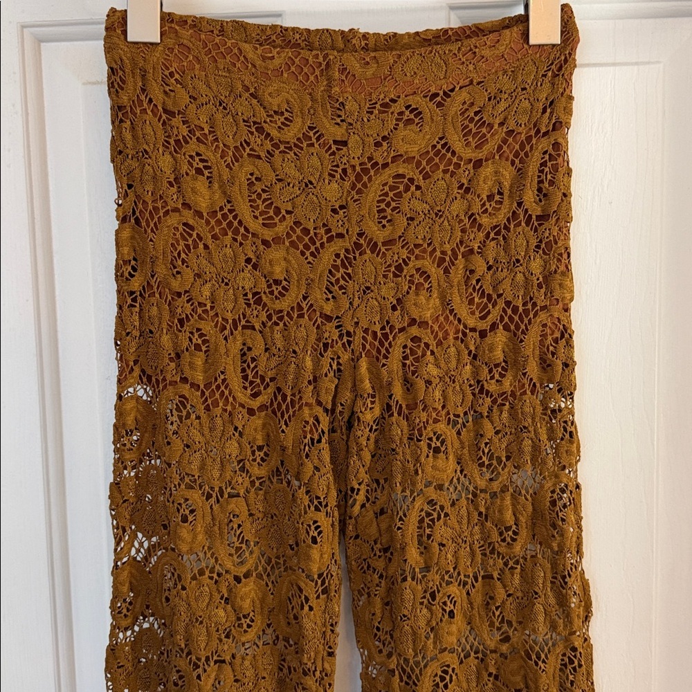 Free people Nightcap Dixie bells Brown Lace Flare Pants small Coachella - Picture 5 of 7